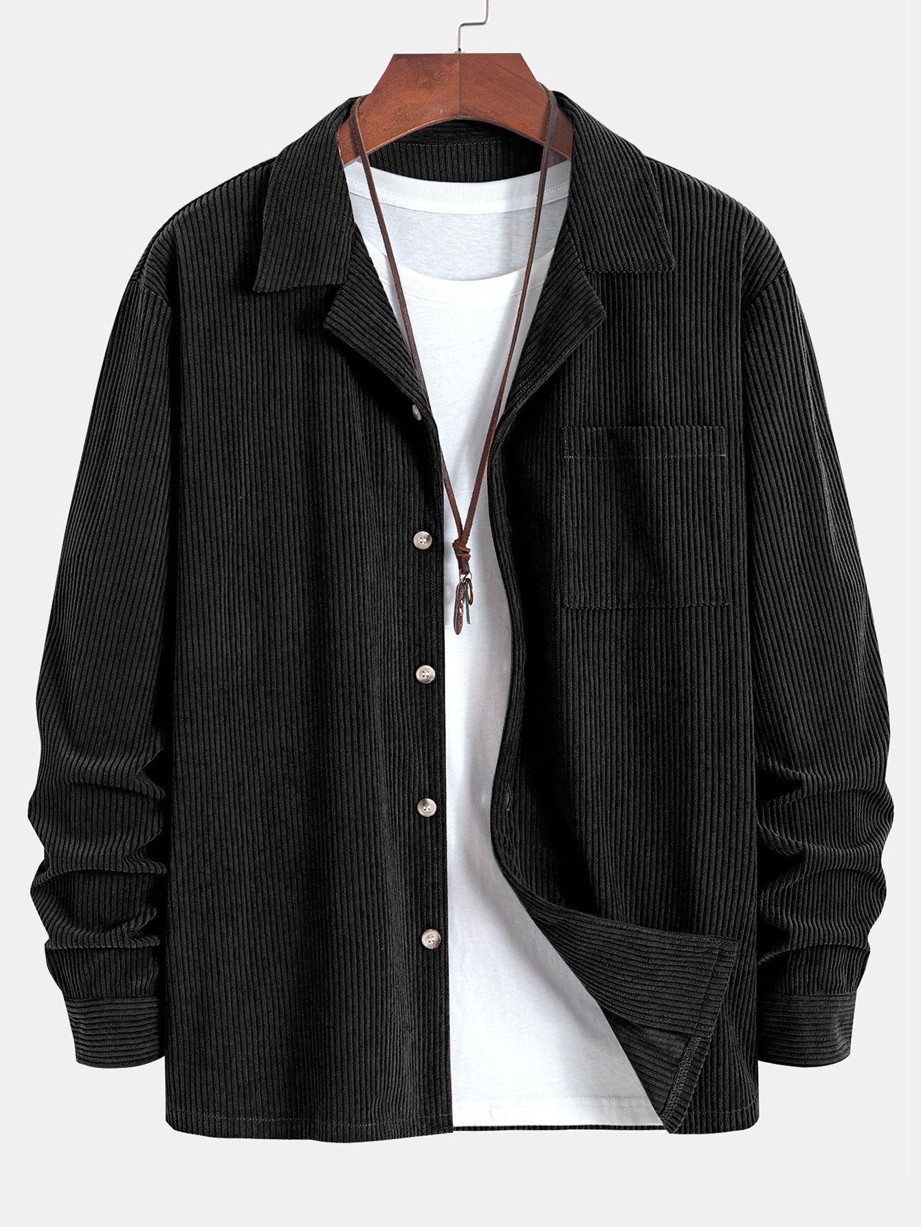 Long Sleeve Corduroy Cuban Collar Shirt & Corduroy Pants Set