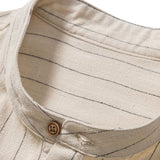Linen Blend Striped Half Open Placket Henley Collar Shirt & Linen Pants Set
