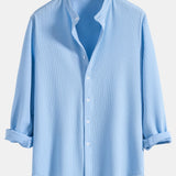 Long Sleeve Muscle Fit Ribbed Stand Collar Shirt