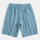 Waffle Johnny Collar Polo with Pocket & Drawstring Knitted Waffle Shorts Set