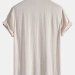 V Neck Linen Rayon Blend Shirt & Linen Cotton Blend Drawstring Shorts Set
