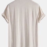 V Neck Linen Rayon Blend Shirt & Linen Cotton Blend Drawstring Shorts Set
