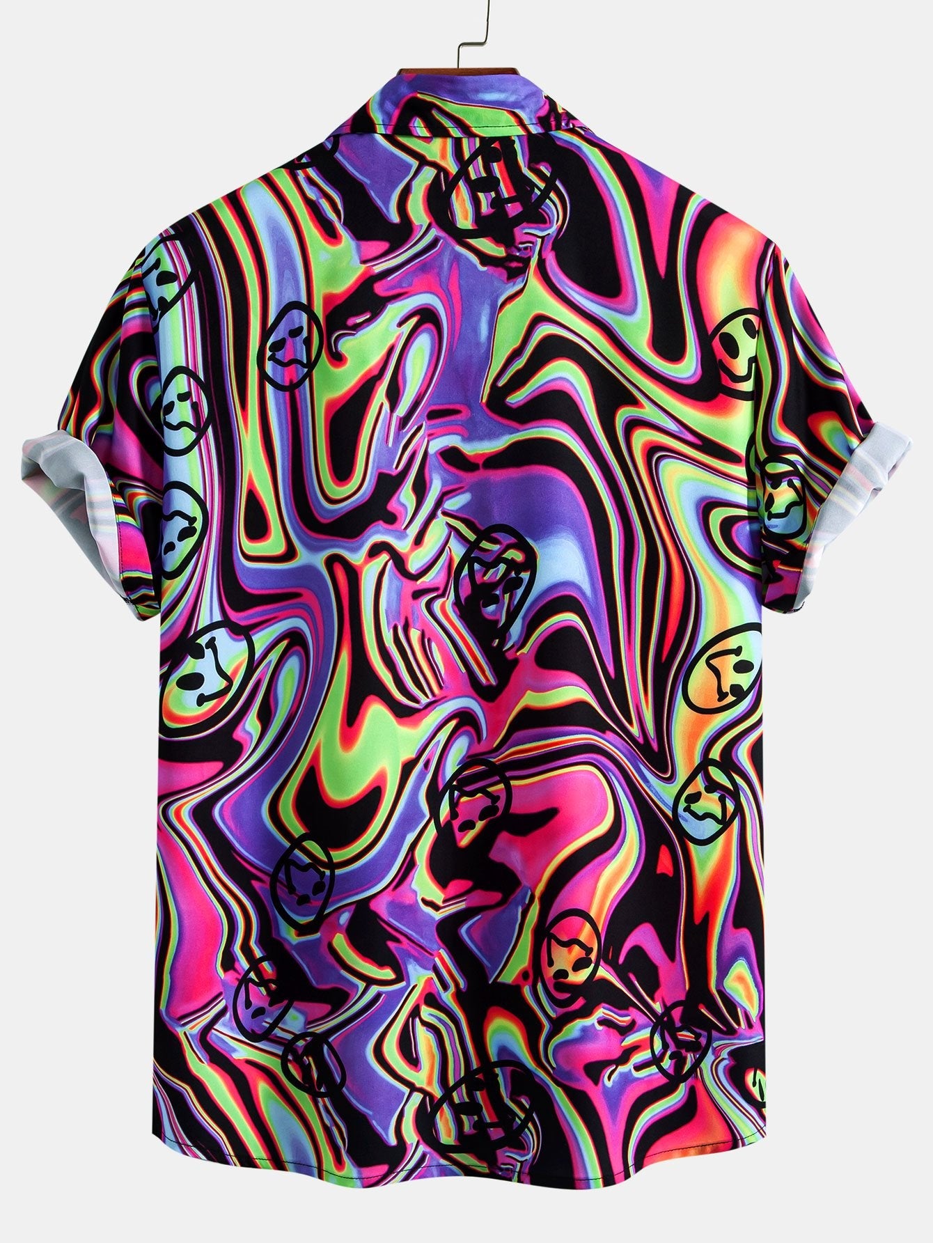 Colorful Fluid Smiley Print Button Up Shirt