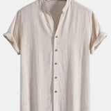 V Neck Linen Rayon Blend Shirt & Linen Cotton Blend Drawstring Shorts Set
