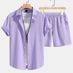 Checkerboard Texture Shirt & Drawstring Shorts Set