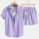 Checkerboard Texture Shirt & Drawstring Shorts Set