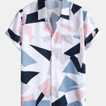 Geometric Print Shirt with Pocket & Short Length Swim Shorts Set