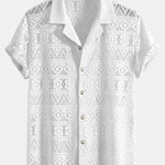Short Sleeve Geometry Textured Cuban Shirt & Linen Pants Set