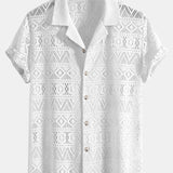 Short Sleeve Geometry Textured Cuban Shirt & Linen Pants Set