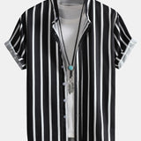 Striped Button Up Stand Collar Shirt