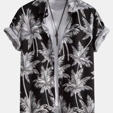 Palm Tree Print Shirt & Striped Swim Shorts Set