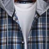 Long Sleeve Hooded Plaid Button Up Shirt