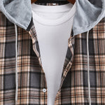 Hooded Button Up Plaid Shirt