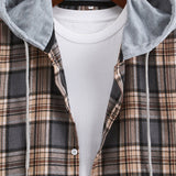 Hooded Button Up Plaid Shirt