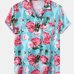 Short Sleeve Red Rose Print Revere Shirt