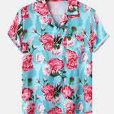 Short Sleeve Red Rose Print Revere Shirt