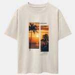 Palm Trees Landscape Slogan Print Oversize T-Shirt & Swim Shorts Set