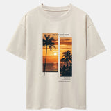 Palm Trees Landscape Slogan Print Oversize T-Shirt & Swim Shorts Set