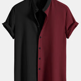 Two Tone Muscle Fit Ribbed Stand Collar Shirt & Shorts Set