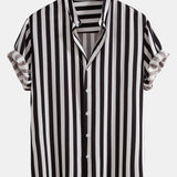 Striped Stand Collar Shirt & Swim Shorts Set