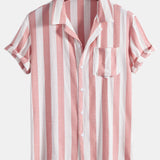 Striped Cuban Collar Shirt & Swim Shorts Set