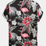 Flamingo Flower Print Button Up Shirt