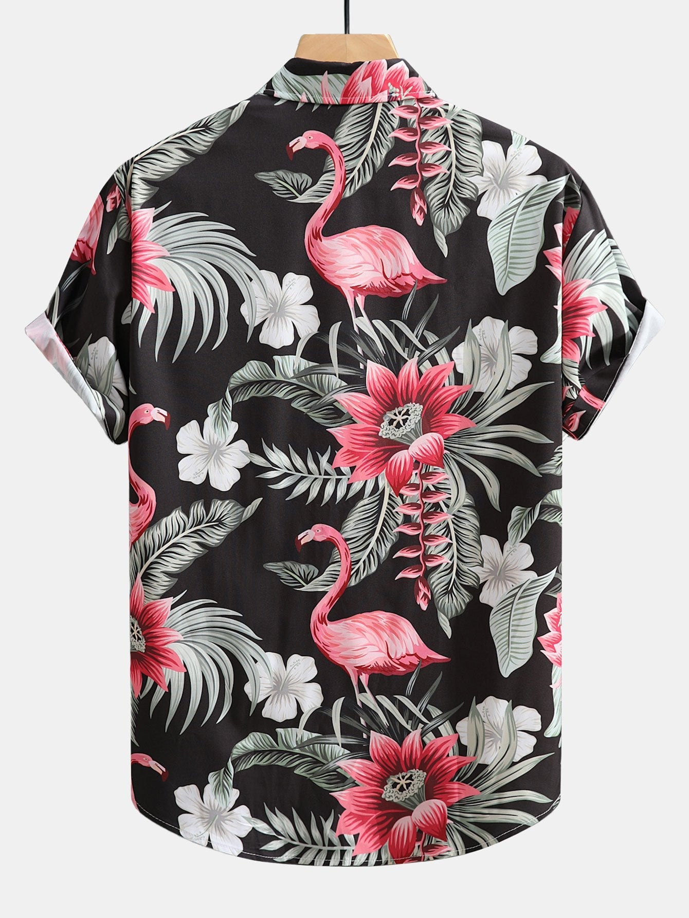 Flamingo Flower Print Button Up Shirt