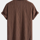 Geometric Jacquard Eyelet Cuban Shirt & Textured Shorts with Lining Set