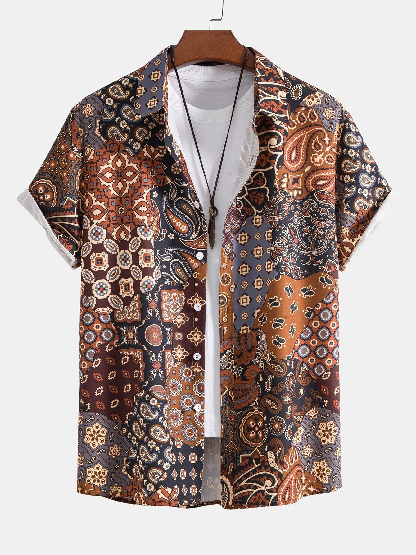 Paisley Patchwork Print Shirt & Corduroy Shorts Set