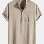 Linen Henley Collar Shirt & Linen Cotton Blend 11" Shorts Set