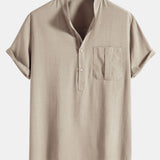 Linen Henley Collar Shirt & Linen Cotton Blend 11" Shorts Set