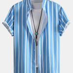 Striped Button Up Stand Collar Shirt