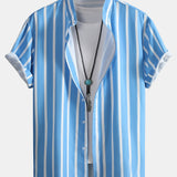 Striped Button Up Stand Collar Shirt