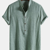 Short Sleeve Half Button Fly Henley Collar Shirt