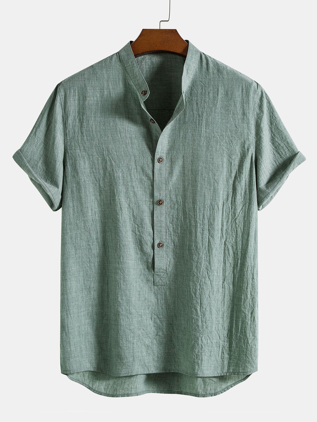 Short Sleeve Half Button Fly Henley Collar Shirt