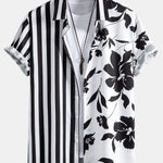 Floral Stripe Patchwork Print Button Up Shirt