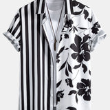 Floral Stripe Patchwork Print Button Up Shirt
