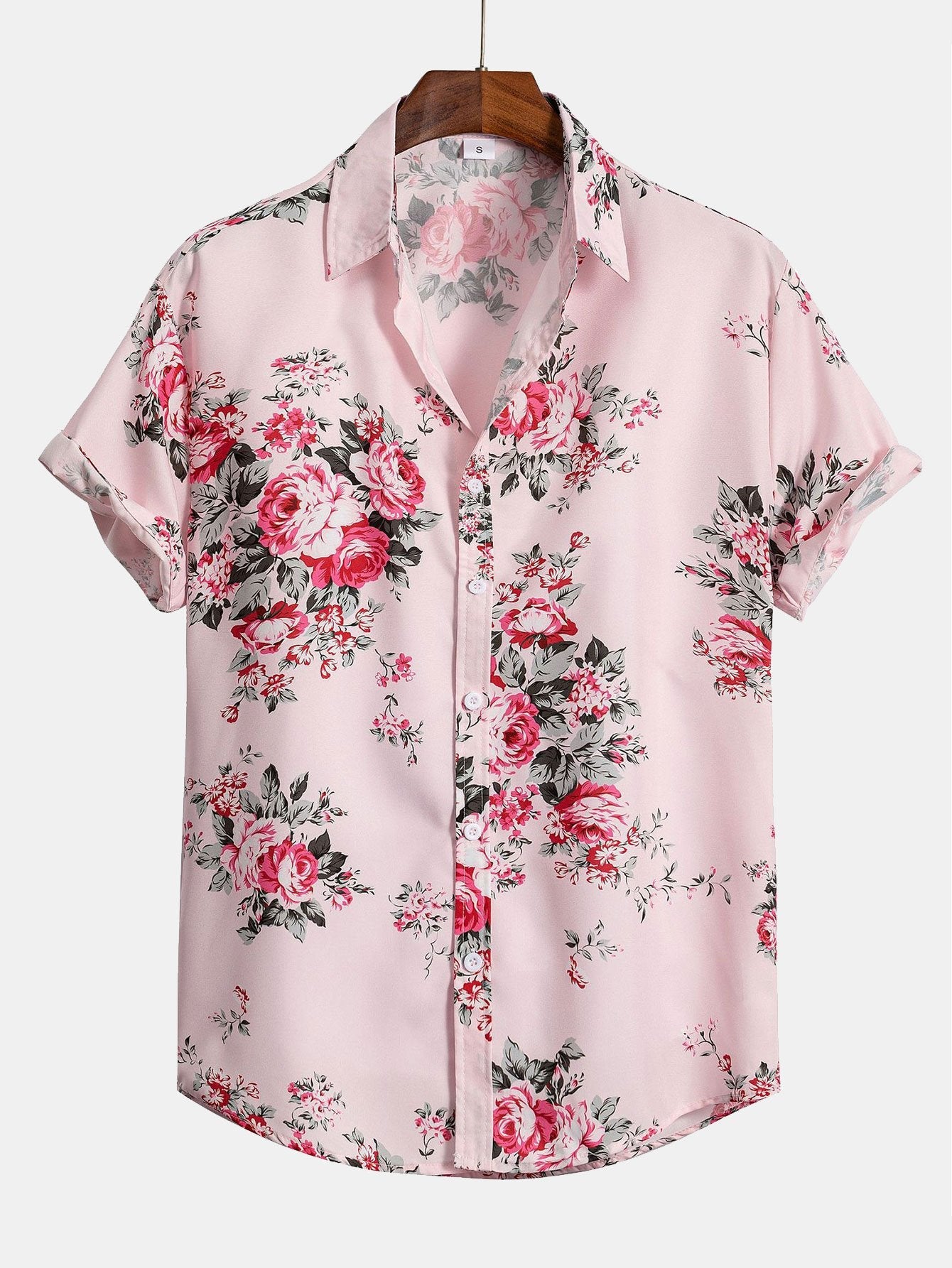 Rose Floral Print Button Up Shirt