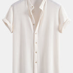 Waffle Stand Collar Shirt & Drawstring Waffle Shorts Set