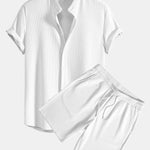 Muscle Fit Ribbed Stand Collar Shirt & Shorts Set