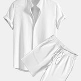 Muscle Fit Ribbed Stand Collar Shirt & Shorts Set