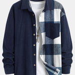 Relax Fit Corduroy Plaid Patchwork Shirt