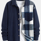 Relax Fit Corduroy Plaid Patchwork Shirt