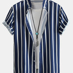 Striped Button Up Shirt & Man Mid Length Drawstring Swim Shorts Set