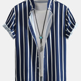 Striped Button Up Shirt & Man Mid Length Drawstring Swim Shorts Set
