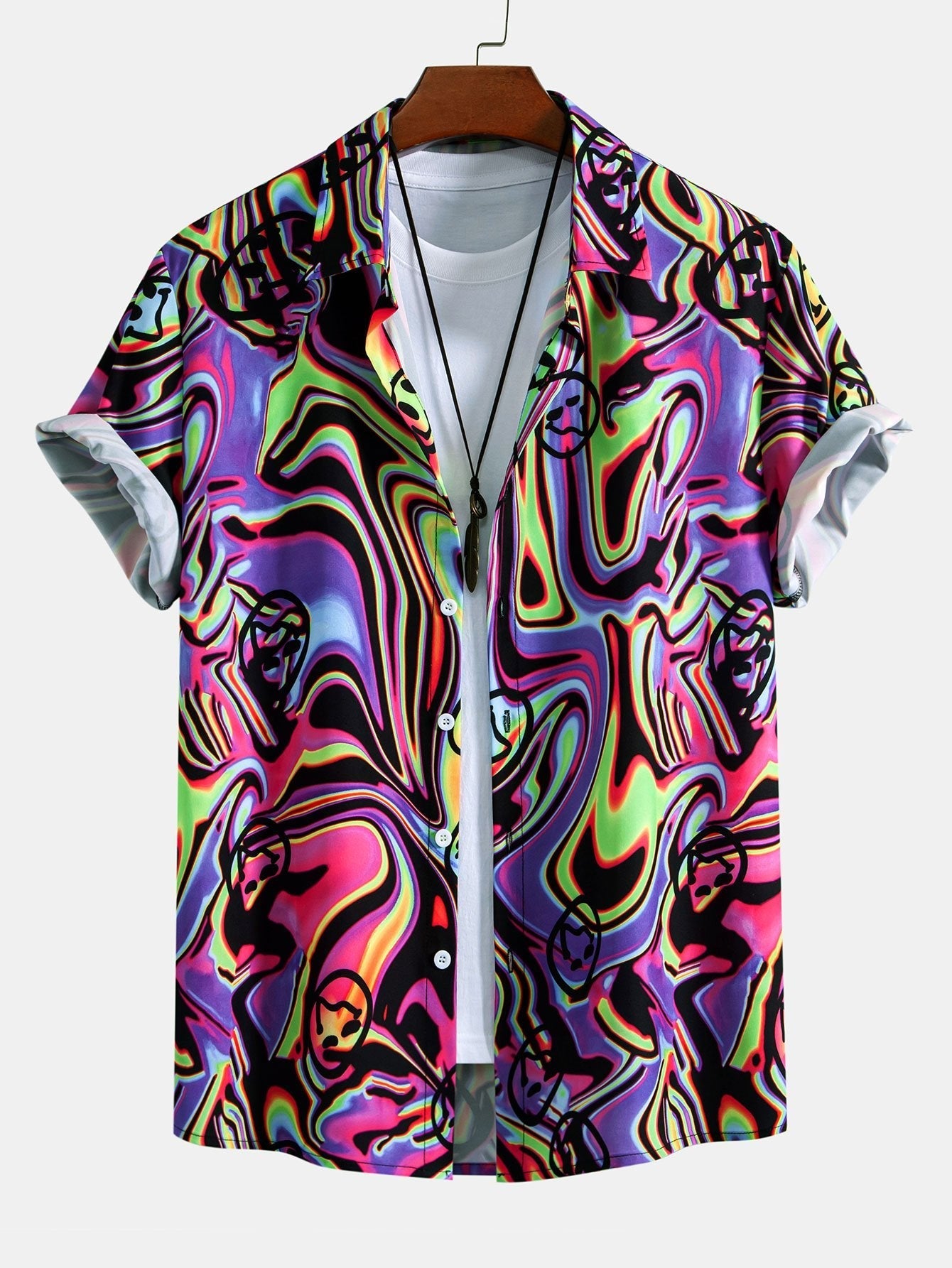 Colorful Fluid Smiley Print Shirt & Shorts Set
