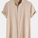 Linen Cotton Blend Stand Collar Shirt