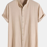 Linen Cotton Blend Stand Collar Shirt