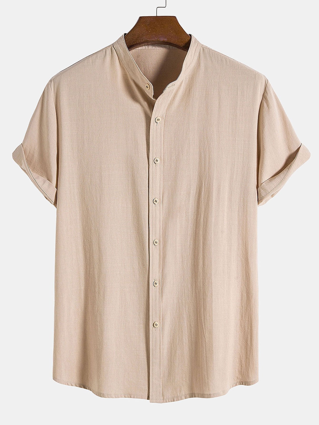 Linen Cotton Blend Stand Collar Shirt