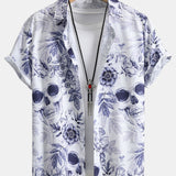 Skull Floral Print Button Up Shirt